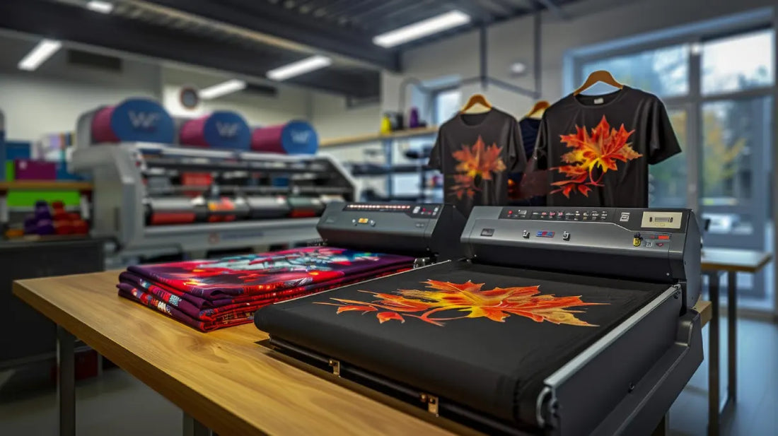 A well-organized e-commerce studio displaying custom short sleeve and v-neck shirts.