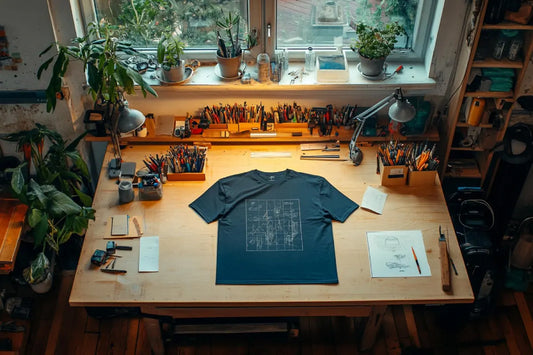 Premium custom short sleeve and custom v-neck shirts styled elegantly on a boutique retail display.