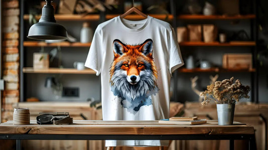 A diverse collection of print on demand apparel neatly organized on a retail display rack.