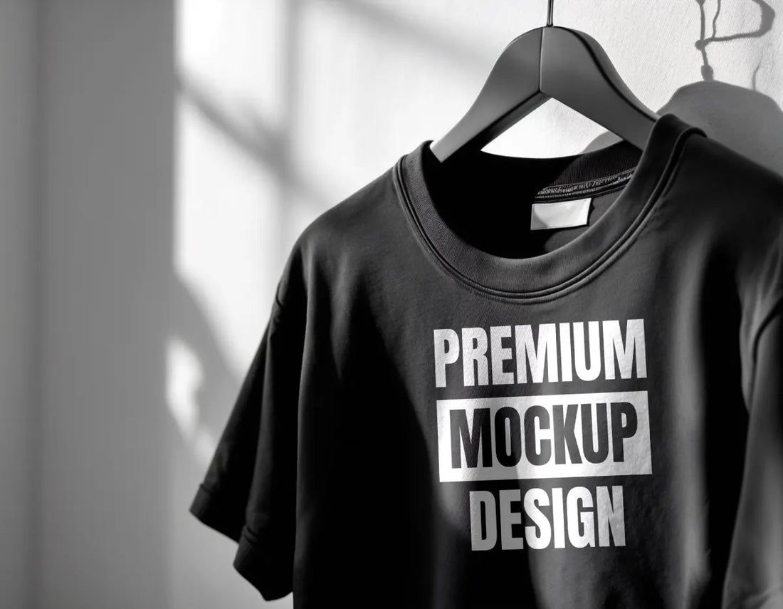 Premium custom short sleeve and custom v-neck shirts folded neatly on a retail display table.